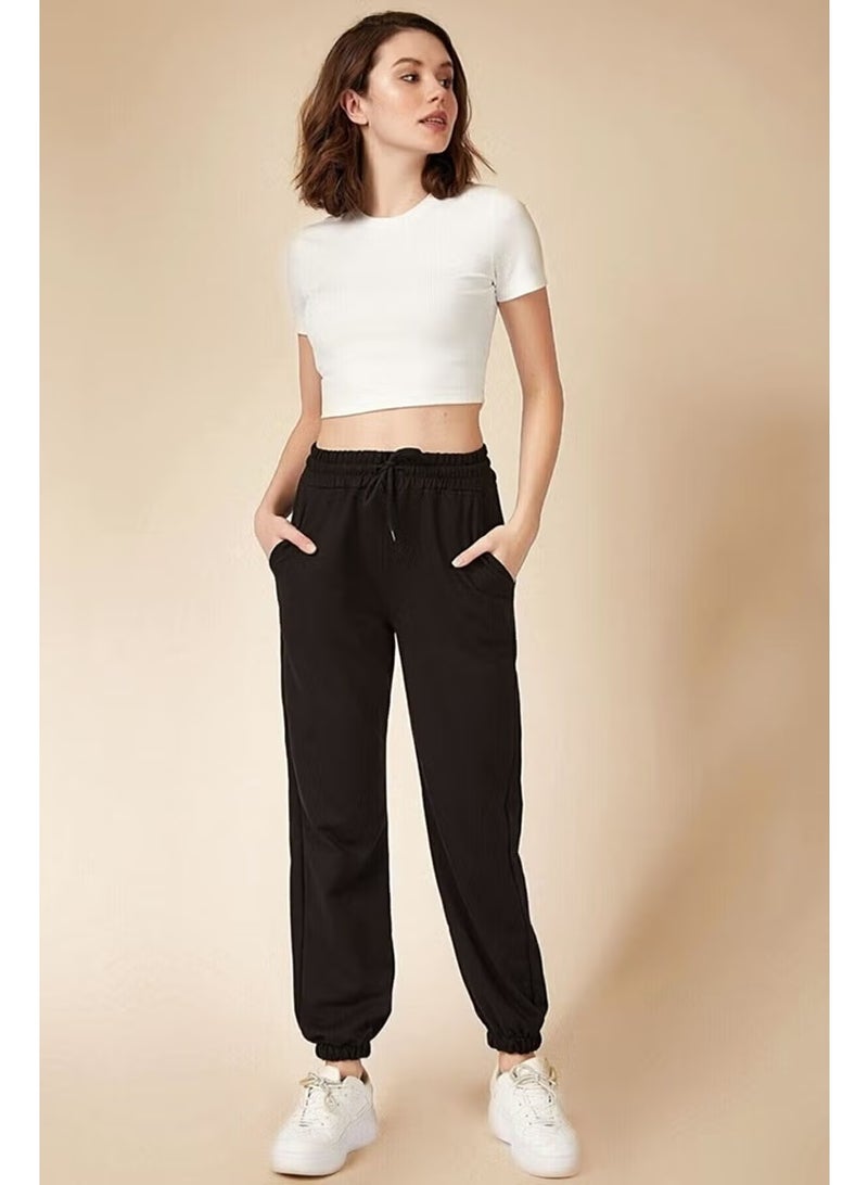 Feville Women's Black Pocketed Sweatpants Jogger - Image 1